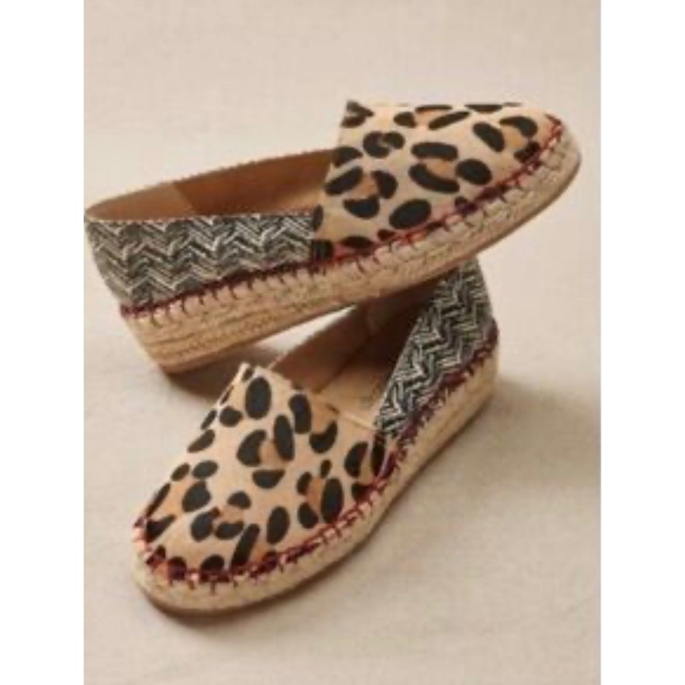 Soft Surroundings Leopard boho Espadrille Flats Tan Black Red whimsi resort y 9M